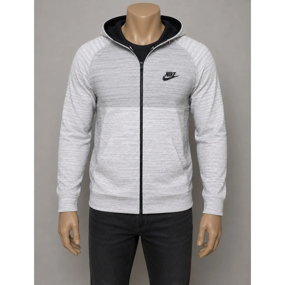 Nike Mens XXL Full Zip Hoodie Grey Heather‎ Space Dye Raglan Sportswear Jacket